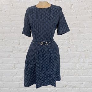 VINTAGE Ester Lauder Blue Short Sleeve Opening Ceremony Pleated A-line Dress